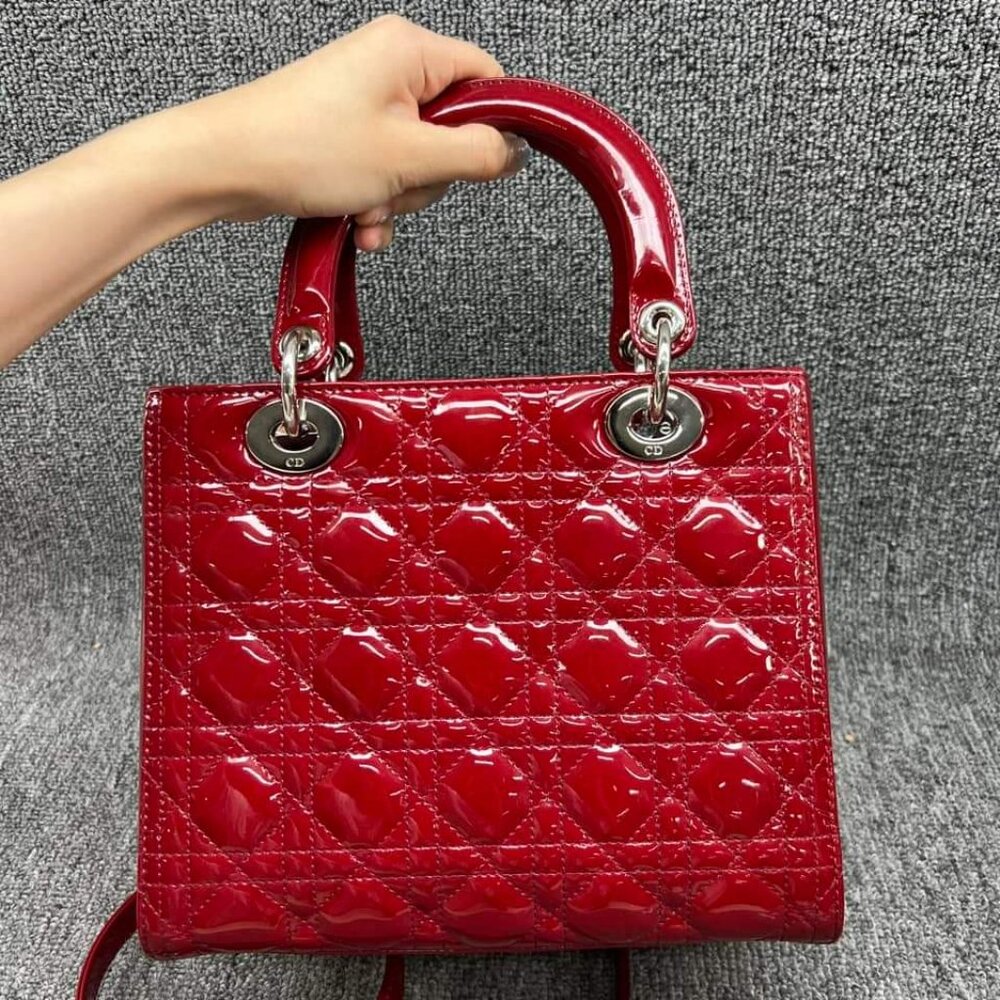 100% Authentic Dior Patent Medium Red Leather Satchel Bag - Picture 2 of 16